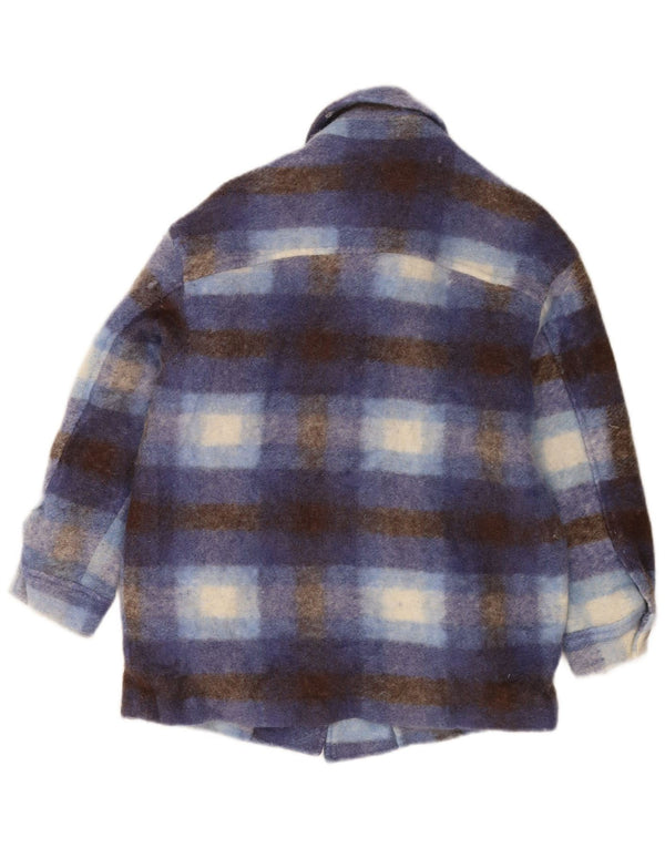 Zara Veste Shacket surdimensionnée pour femme UK 6 XS en laine à carreaux bleu