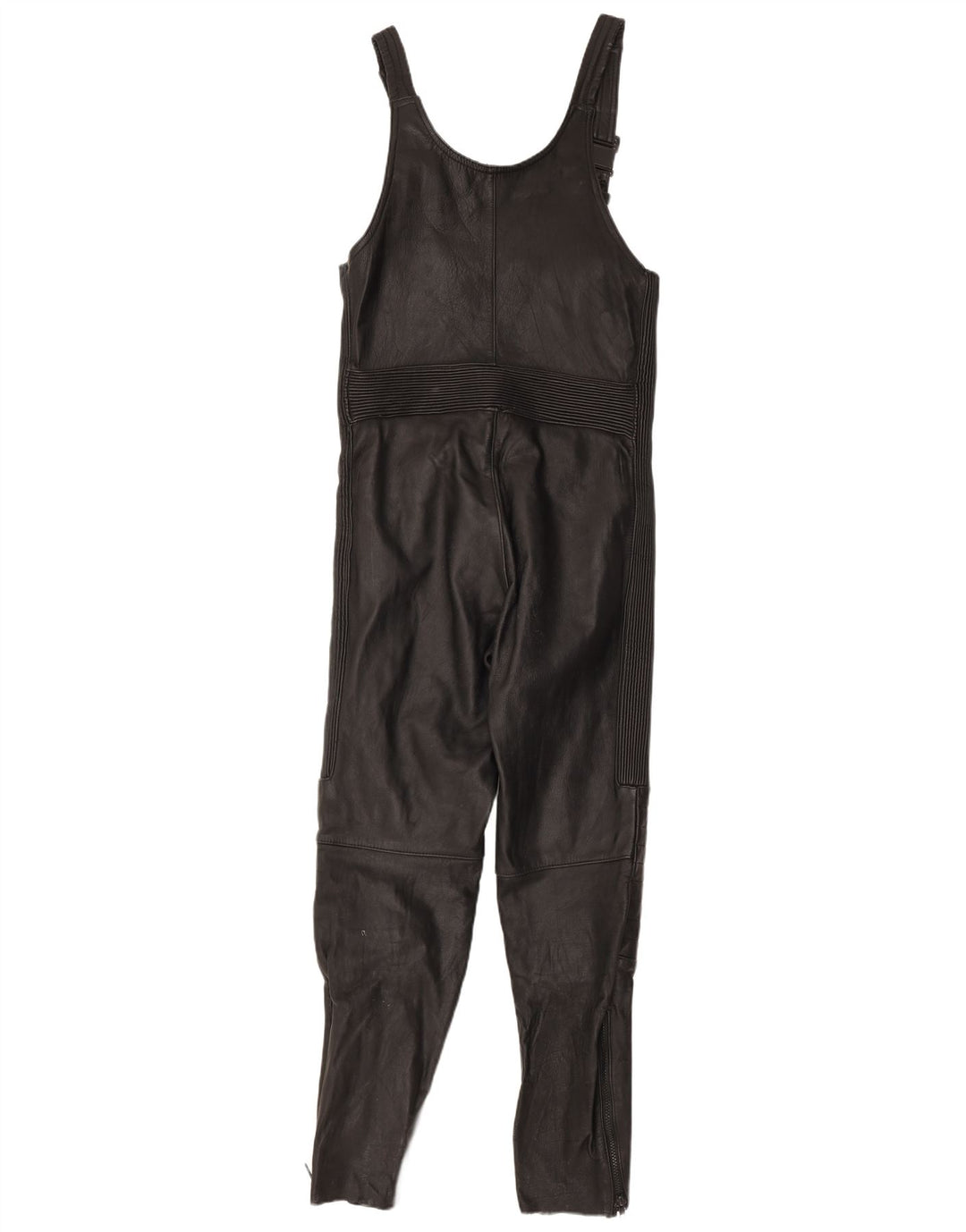 VINTAGE Combinaison en cuir sans manches femme UK 12 Cuir noir moyen