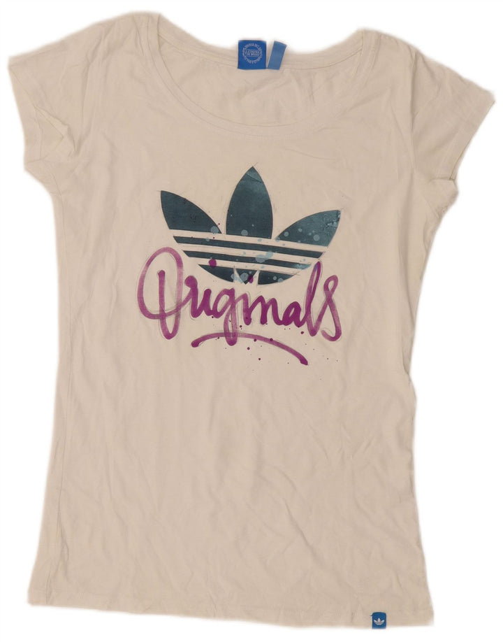 Adidas T-shirt graphique pour femme UK 12 Blanc moyen