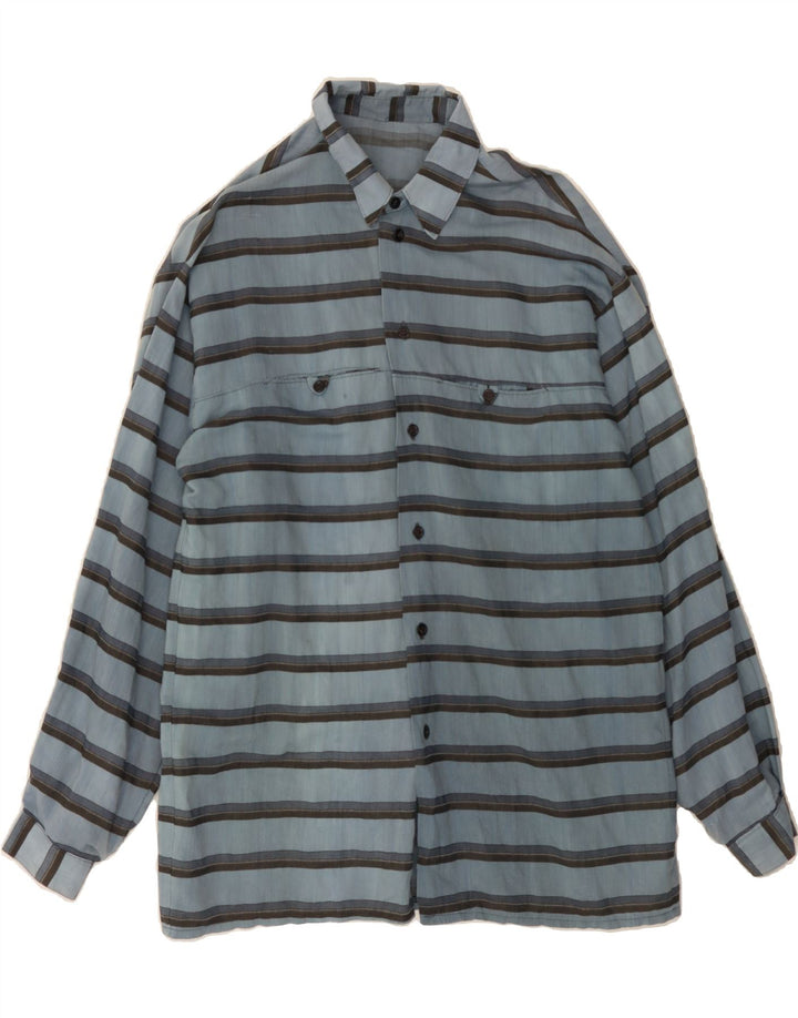VINTAGE Mens Shirt Medium Blue Striped Cotton Vintage Vintage and Second-Hand Vintage from Messina Hembry 