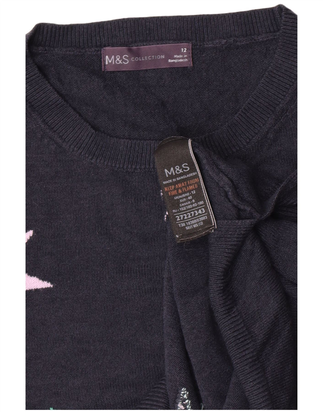 Marks & Spencer Pull à col rond pour femme UK 12 Bleu marine moyen