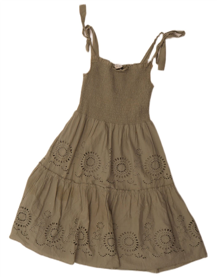 Zara Femme Robe d'été UK 8 Petit Kaki Polyester