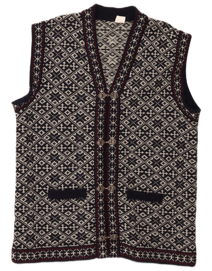 gilet homme vintage grande laine géométrique bleu marine