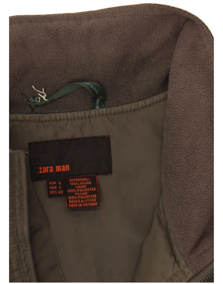Zara Bomber Jacket Homme UK 40 Large Kaki Nylon