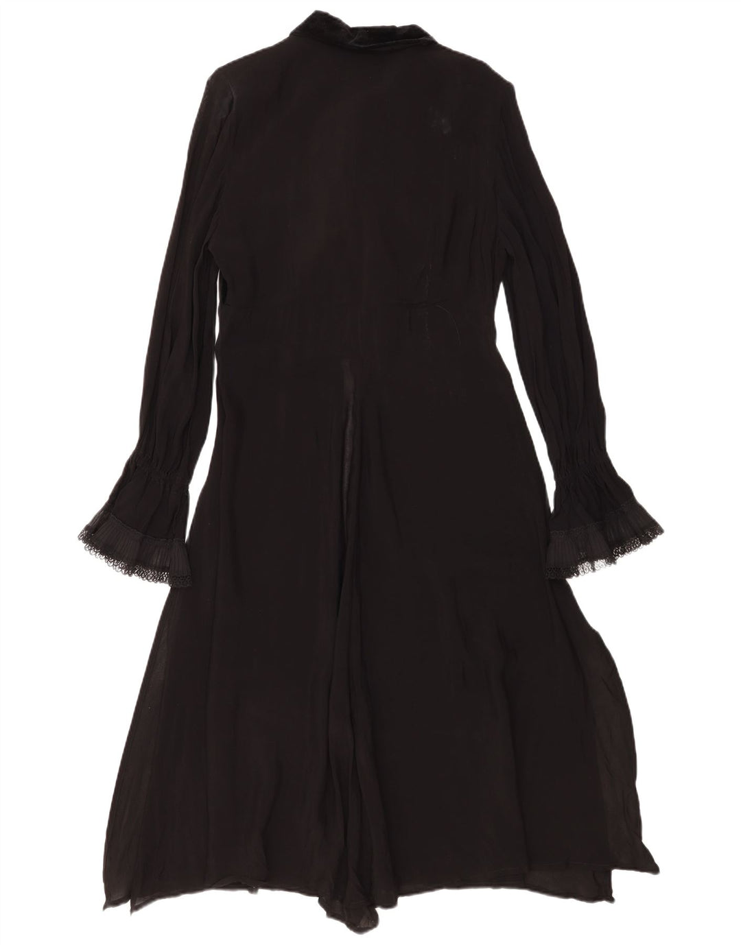 vintage Femmes Manches Longues Volant Avant Maxi Robe IT 44 Moyen Noir