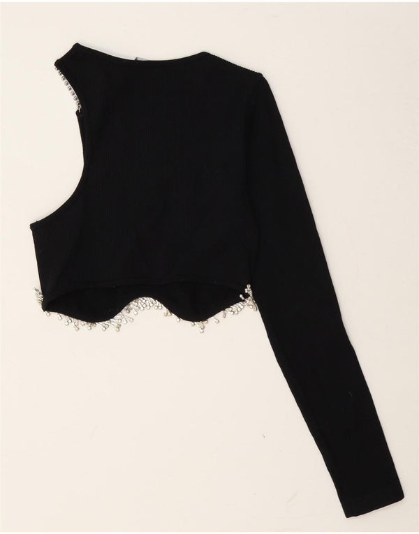 Zara Womens Crop One Épaule Top UK 14 Large Noir