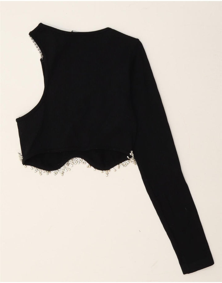 Zara Womens Crop One Épaule Top UK 14 Large Noir