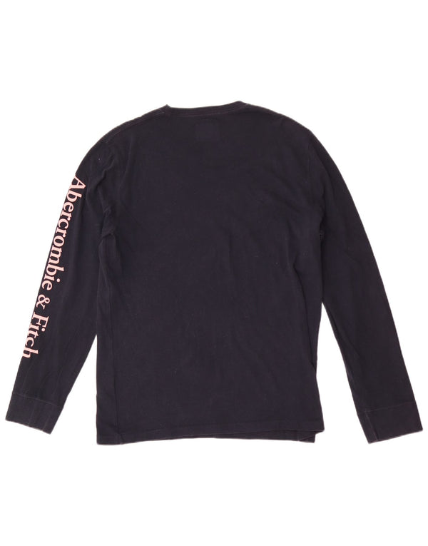 Abercrombie & Fitch Haut graphique à manches longues pour homme Petit coton bleu marine