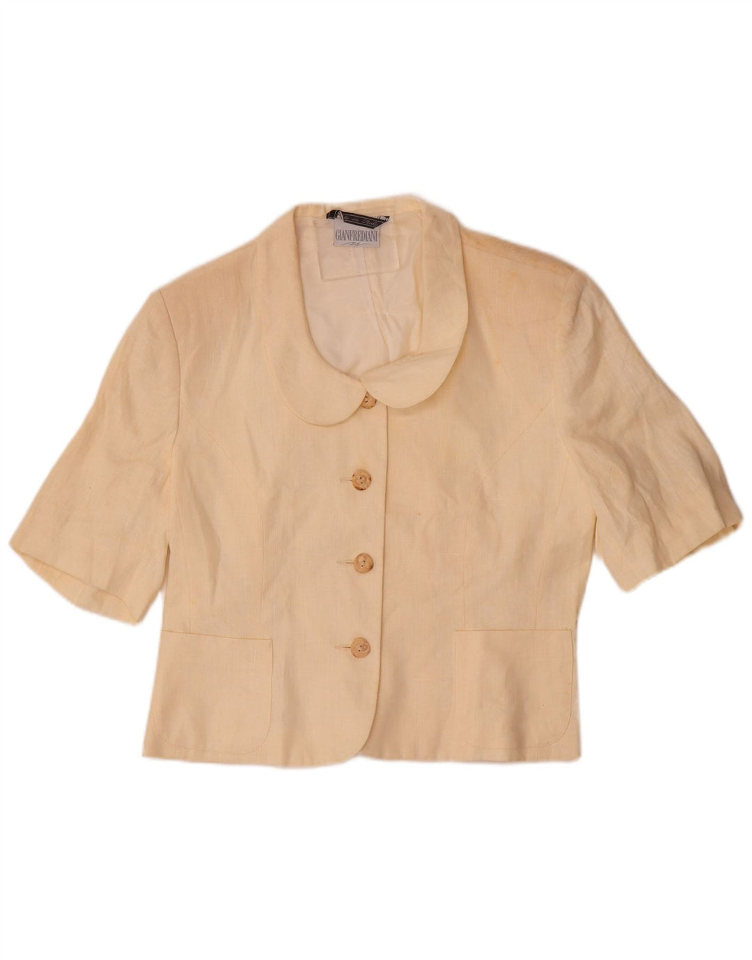 Gianfrediani Veste blazer à manches courtes 4 boutons pour femme UK 16 Large Beige