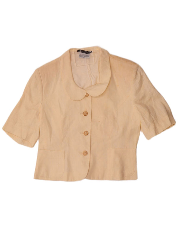 Gianfrediani Veste blazer à manches courtes 4 boutons pour femme UK 16 Large Beige