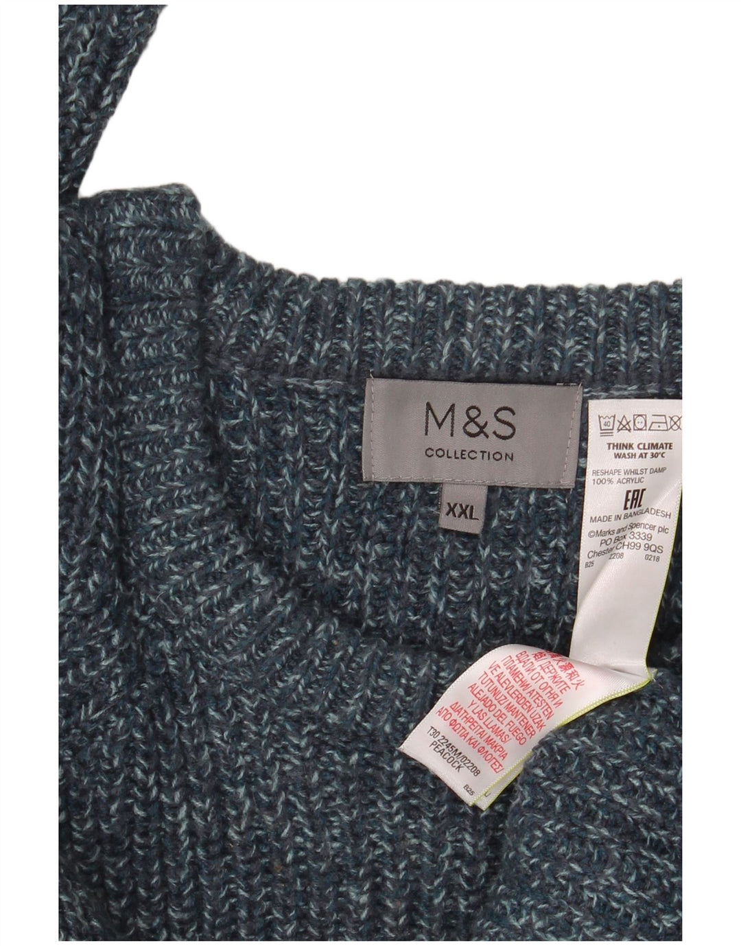 Marks & Spencer Pull col rond pour homme 2XL Acrylique moucheté bleu