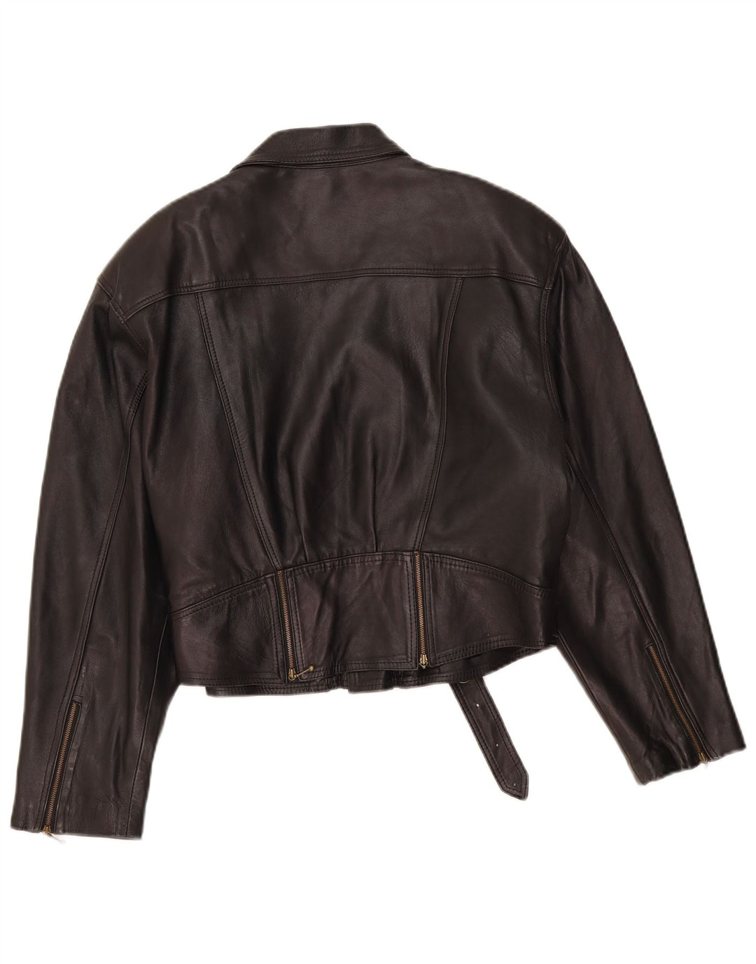 VINTAGE Veste motard en cuir femme UK 14 Cuir noir moyen