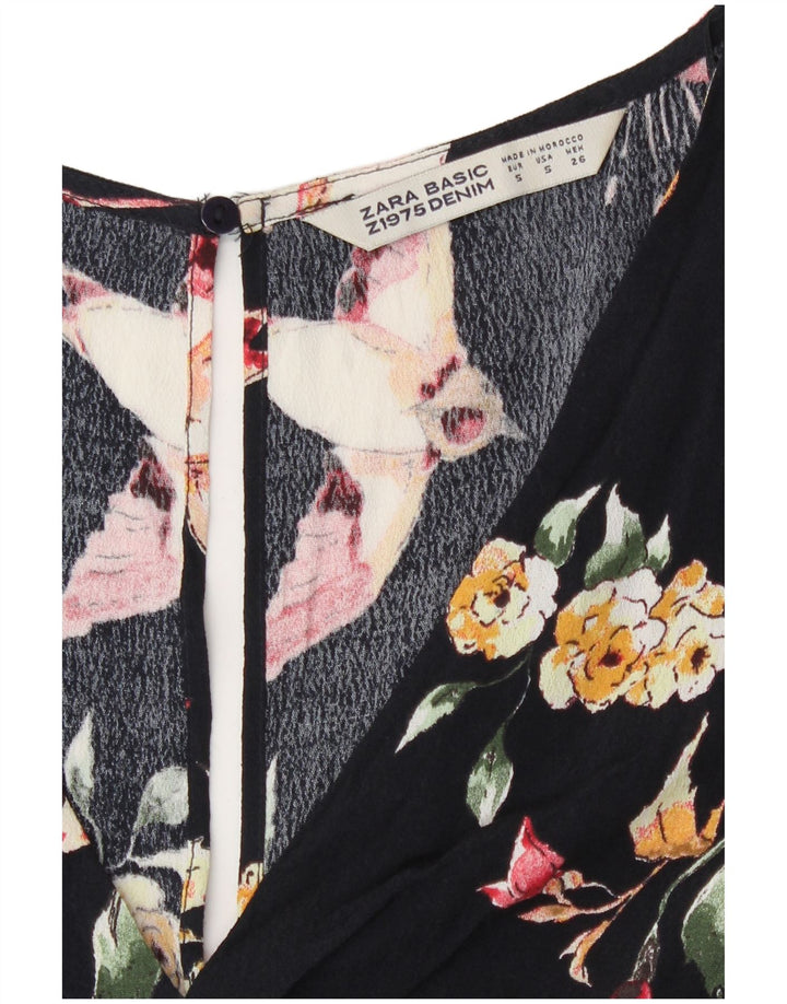 Zara Combishort Femme UK 10 Petite Viscose Florale Noire