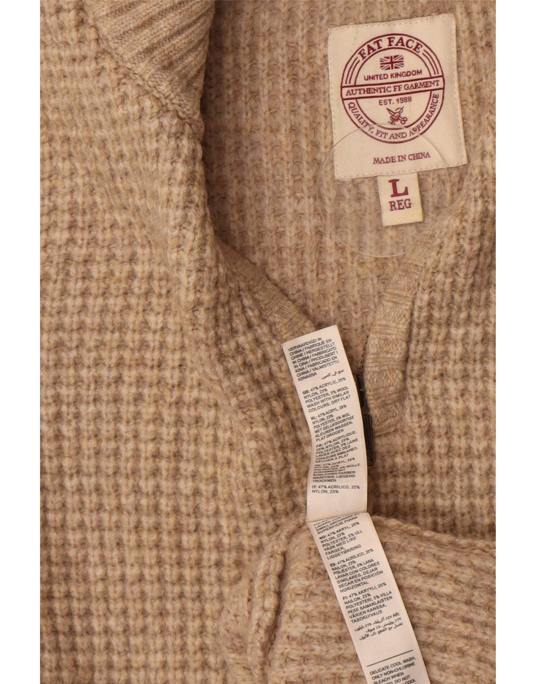 Fat Face Pull à col zippé pour homme Large Beige Acrylique