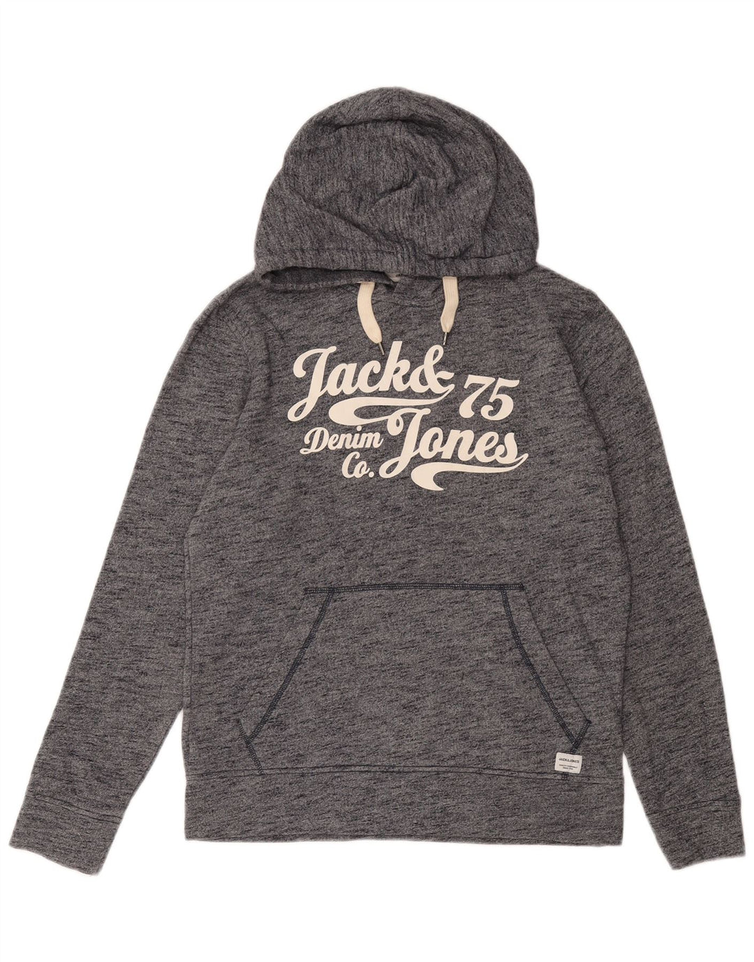 JACK & JONES Pull à capuche graphique pour homme en coton moucheté bleu marine Small