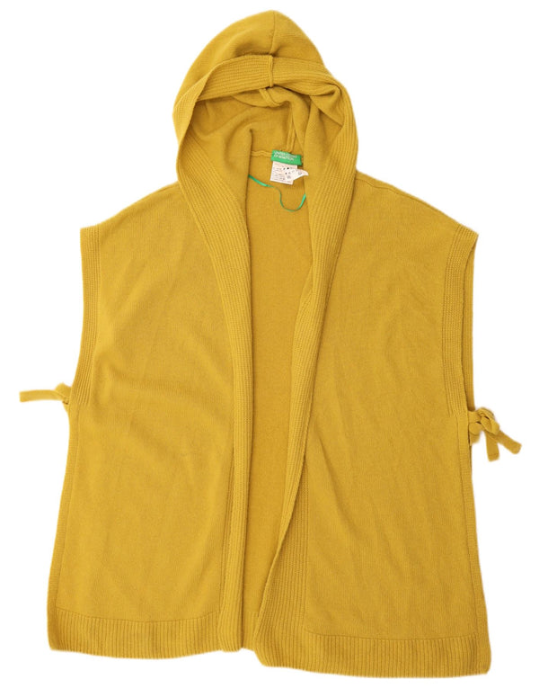 Benetton Cardigan à capuche sans manches pour femme Taille unique Jaune Laine