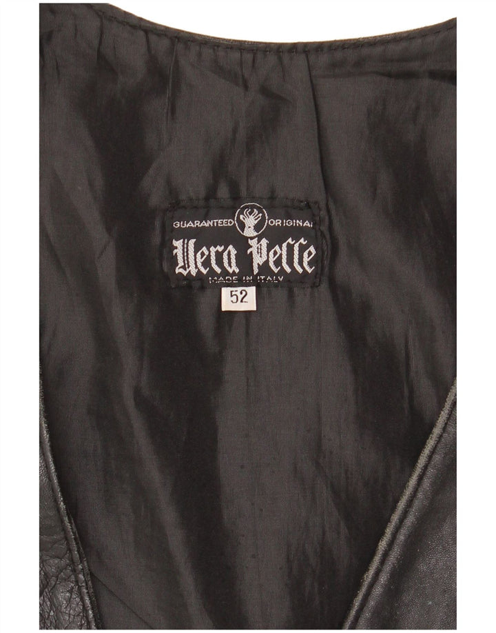 VINTAGE Gilet en cuir homme IT 52 Grand cuir noir
