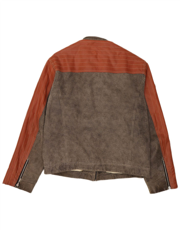 Tom Tailor Veste en Daim Homme UK 44 2XL Cuir Colorblock Marron