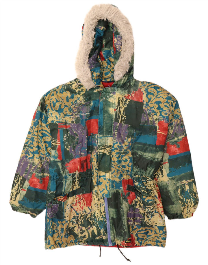 vintage Homme Coupe-Vent à Capuchon Manteau UK 38 Moyen Vert Patchwork Polyester