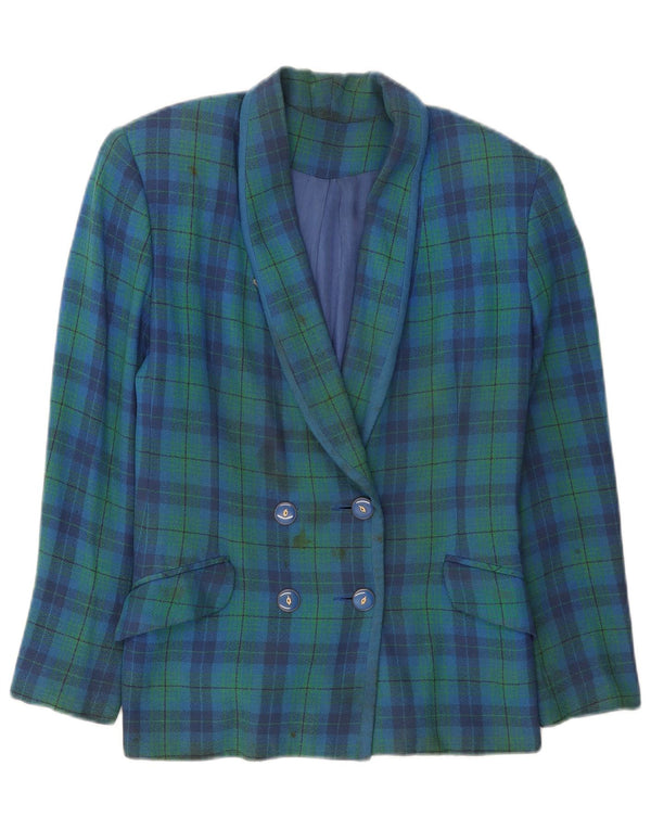 vintage Femme Double Breasted Blazer Veste UK 12 Moyen Vert Check