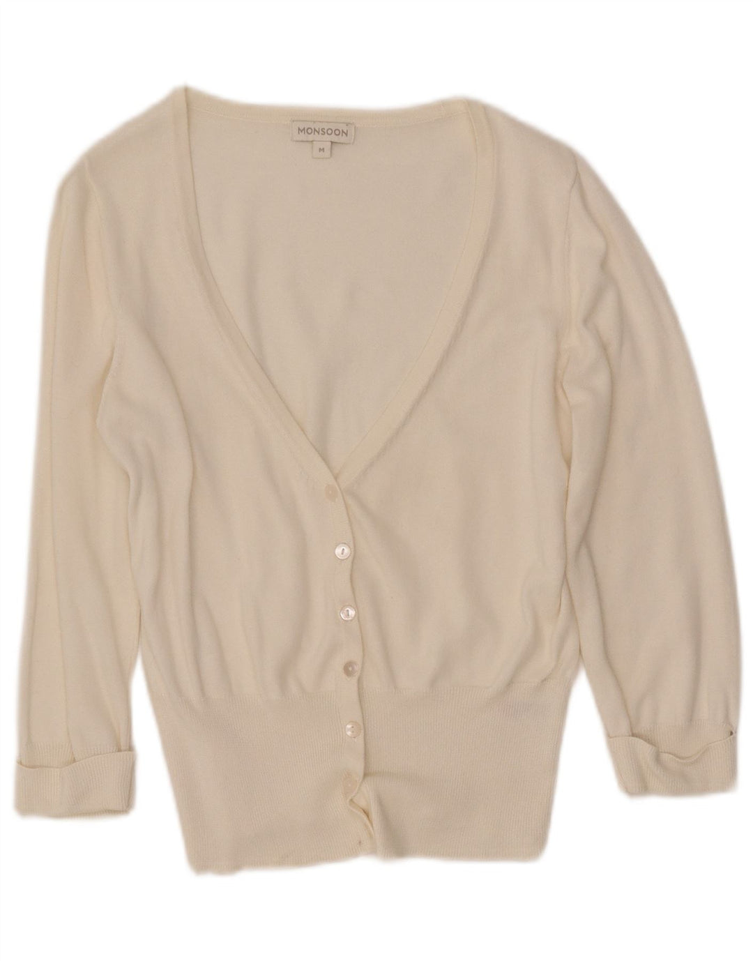 MONSOON Cardigan à manches 3/4 pour femme UK 12 en coton blanc moyen