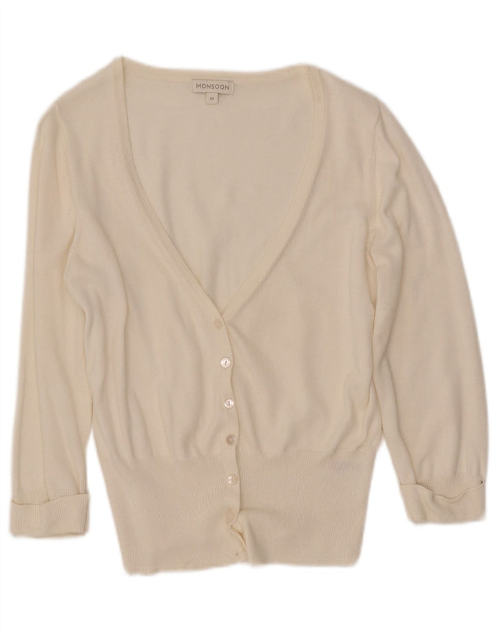MONSOON Cardigan à manches 3/4 pour femme UK 12 en coton blanc moyen