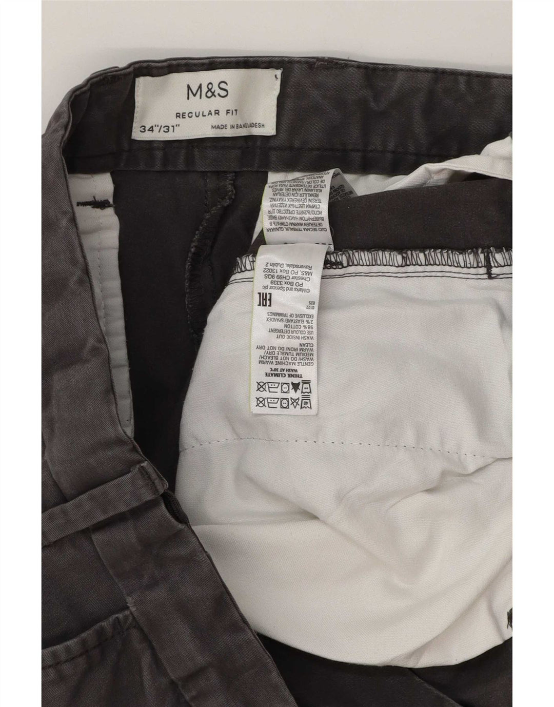 Marks & Spencer Pantalon chino coupe classique pour homme W34 L30 Gris Coton