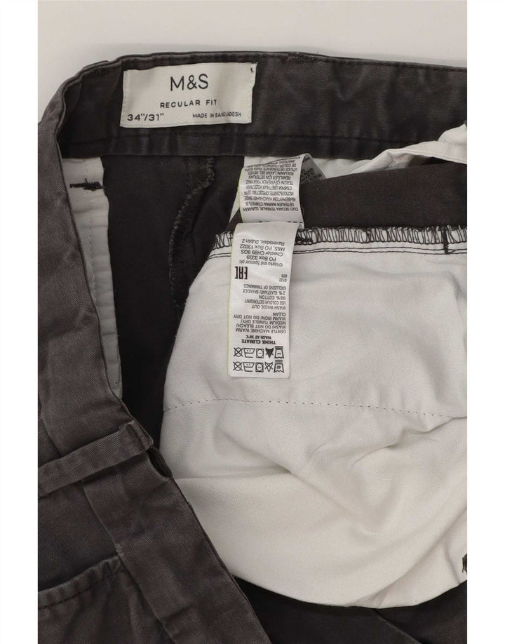 Marks & Spencer Pantalon chino coupe classique pour homme W34 L30 Gris Coton