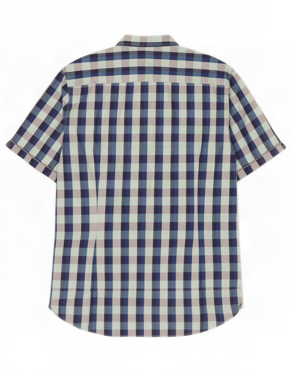 Ted Baker Chemise à manches courtes pour homme Taille 4 Grand Bleu Vichy Coton