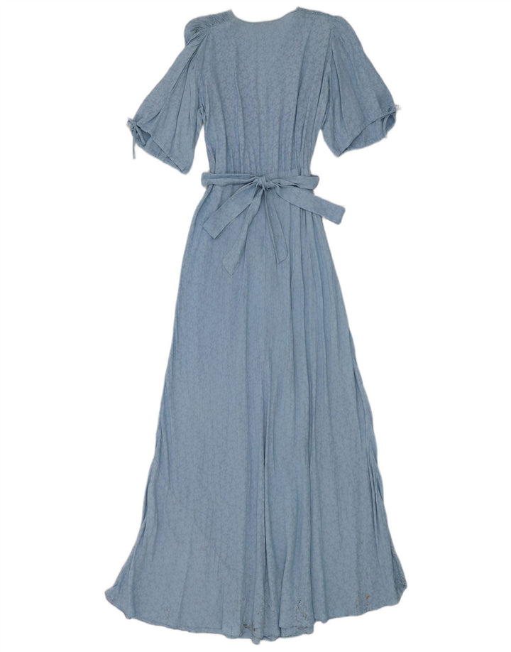 vintage Femme Maxi Robe UK 12 Moyen Bleu Floral