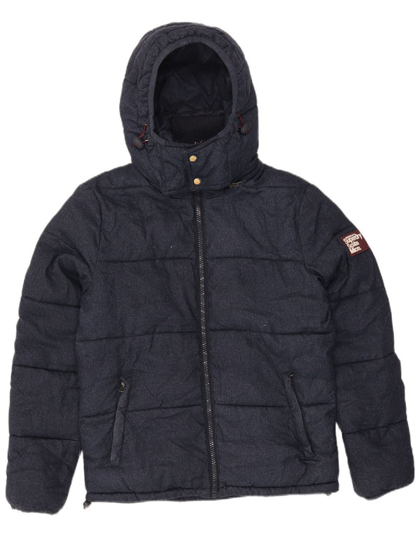 Superdry Veste matelassée à capuche pour hommes UK 40 Large Bleu Marine Polyester