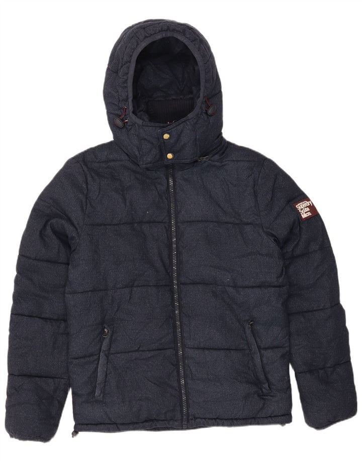 Superdry Veste matelassée à capuche pour hommes UK 40 Large Bleu Marine Polyester