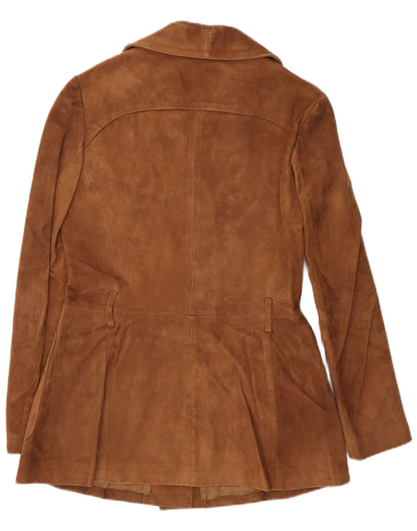 vintage Femme 3 Boutons Blazer En Daim Veste IT 46 Grand Cuir Marron