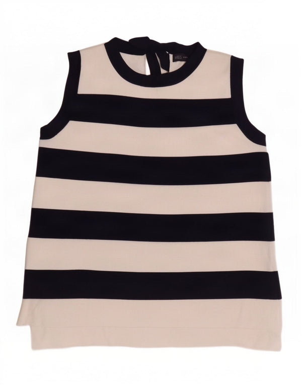 Marks & Spencer Débardeur Femme UK 12 Medium Bleu Marine Rayé Polyamide
