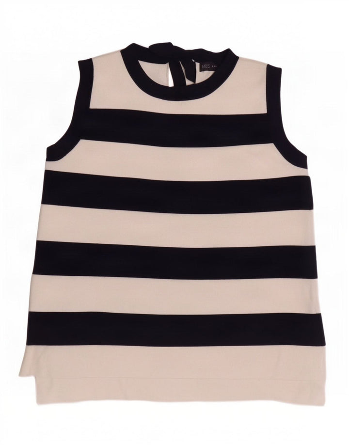 Marks & Spencer Débardeur Femme UK 12 Medium Bleu Marine Rayé Polyamide