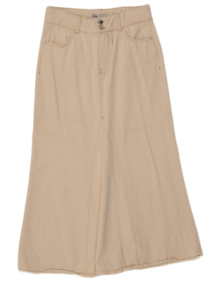 Zara Femme Jupe Midi Moyen W29 Coton Beige
