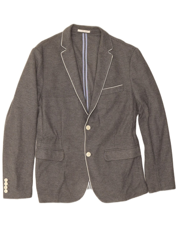 Zara Veste Blazer 2 Boutons Homme EU 52 Large Gris Coton