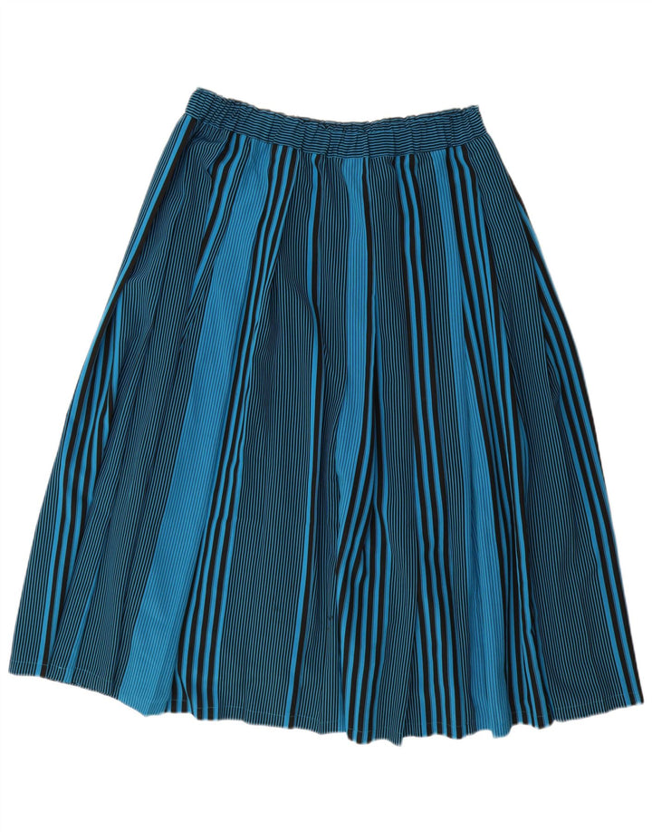 VINTAGE Jupe Plissée Femme IT 44 Moyen W32 Polyester Rayé Bleu