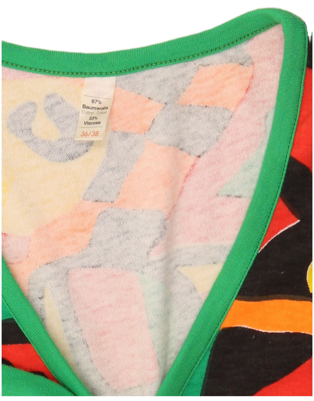 VINTAGE Débardeur Femme EU 36/38 Petit Coton Géométrique Multicolore