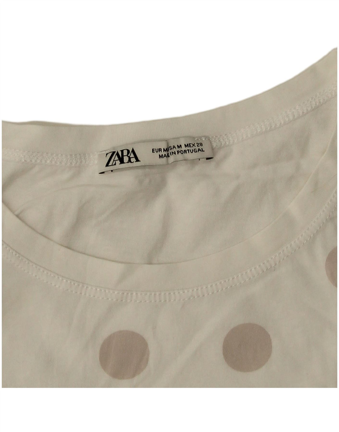 Zara Womens T-Shirt Top UK 14 Moyen Blanc À Pois