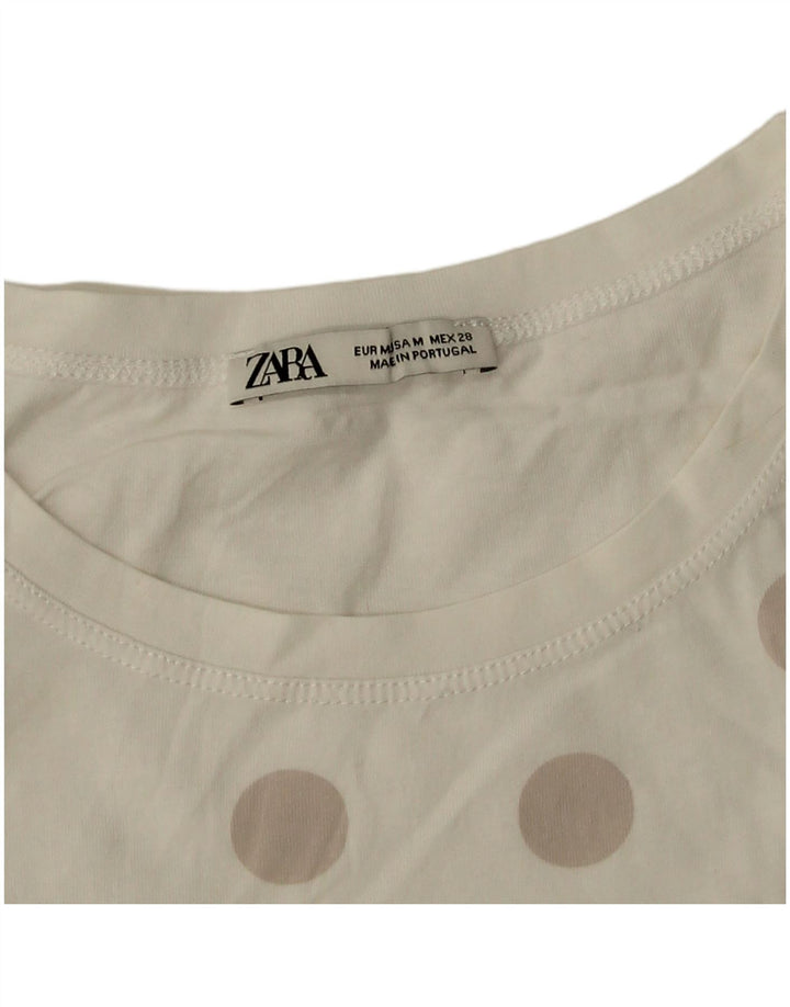 Zara Womens T-Shirt Top UK 14 Moyen Blanc À Pois