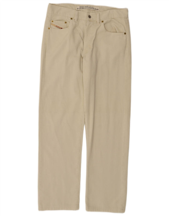 DIESEL Femme Pantalon Droit En Velours Côtelé W32 L30 Blanc Cassé