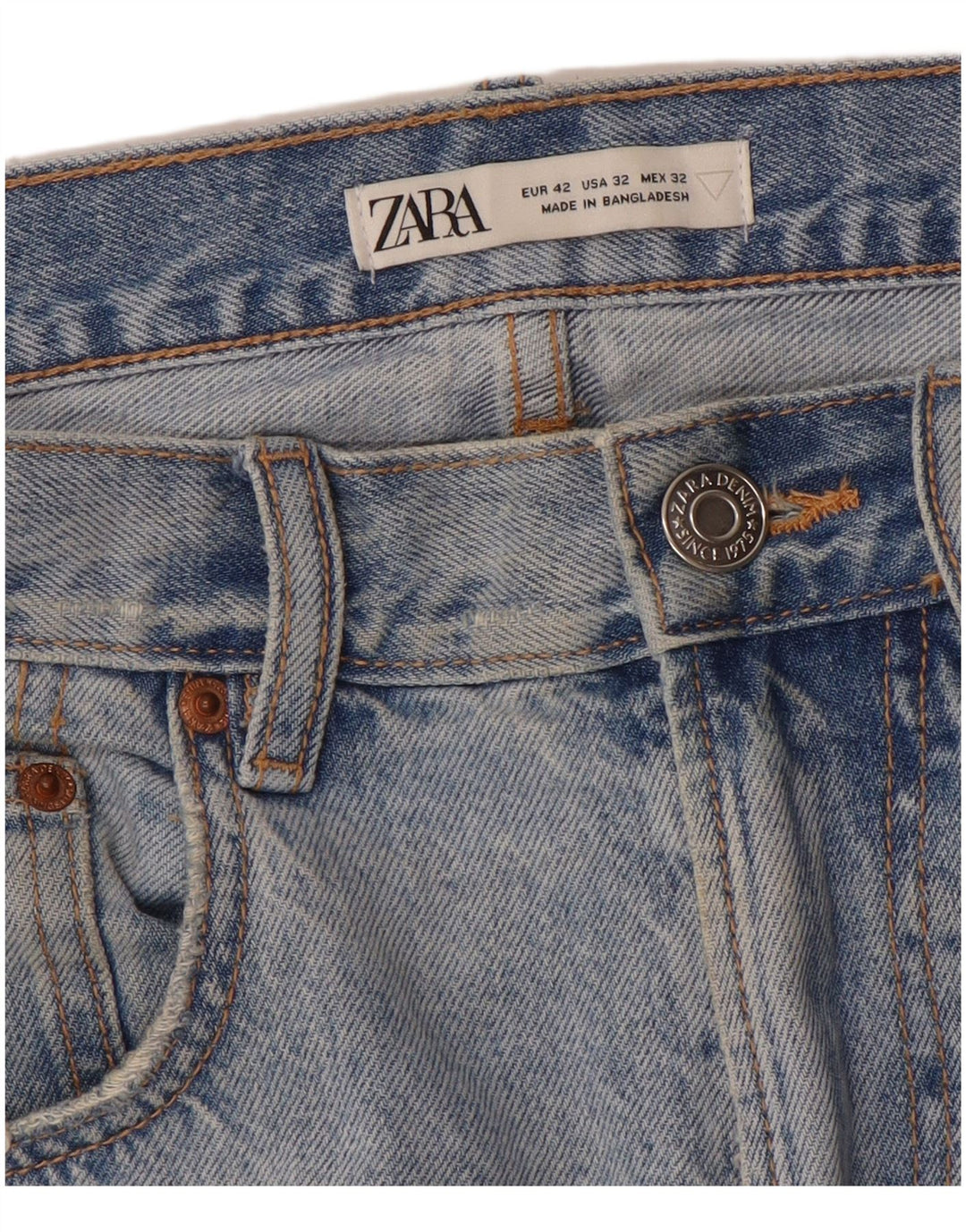 ZARA Jean court pour homme EU 42 Large W32 L24 Bleu