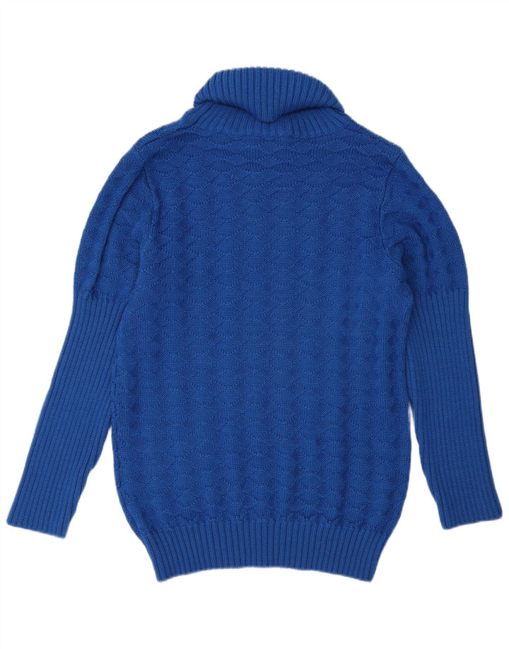 vintage Femmes Roll Neck Jumper Pull UK 14 Laine Bleu Moyen