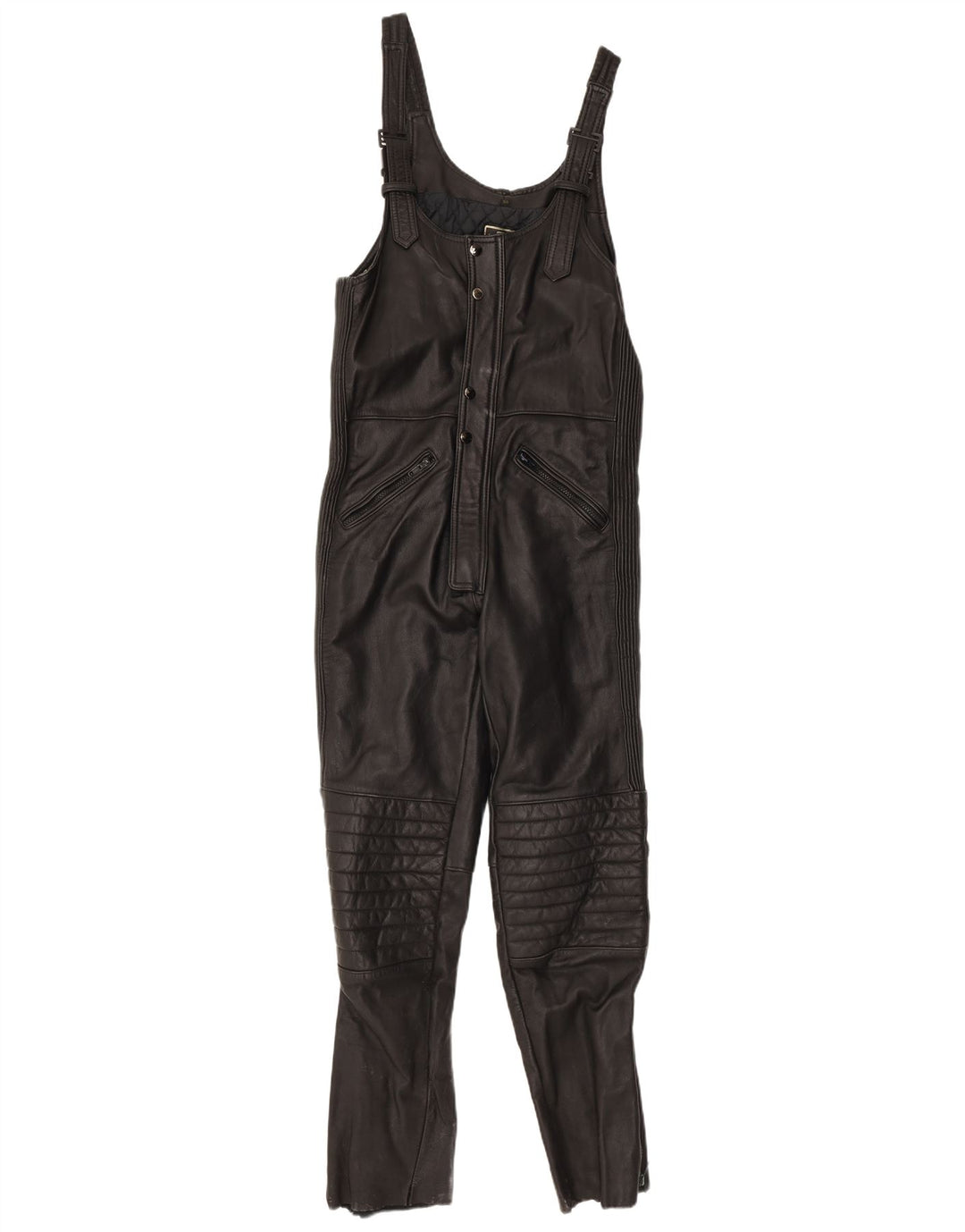 VINTAGE Combinaison en cuir sans manches femme UK 12 Cuir noir moyen