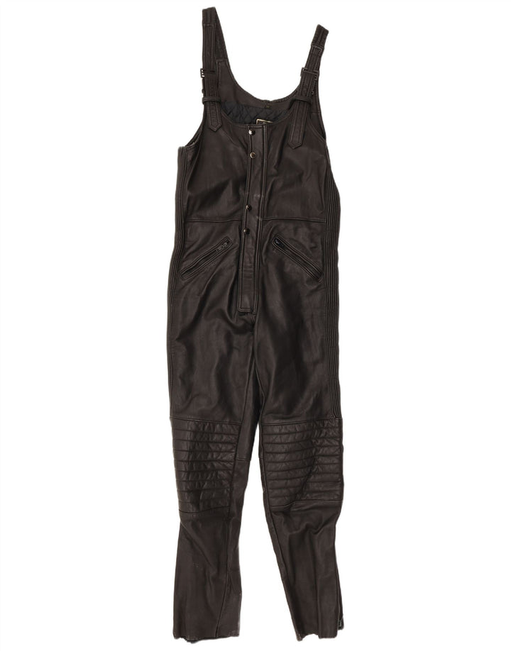 VINTAGE Combinaison en cuir sans manches femme UK 12 Cuir noir moyen