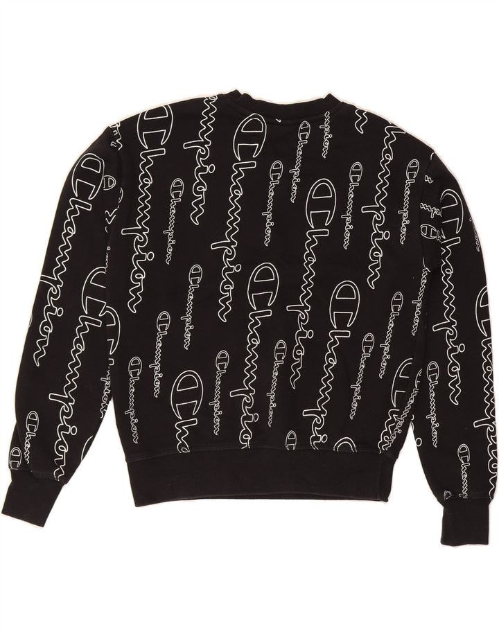 CHAMPION Womens Oversized Crop Graphic Sweatshirt Jumper UK 10 Small Black Vintage Champion and Second-Hand Champion from Messina Hembry 