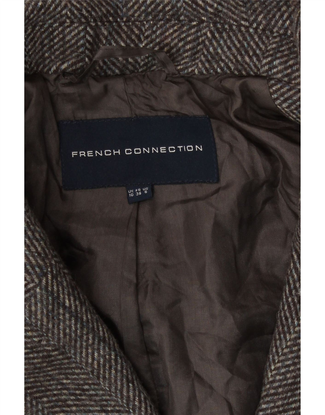 French Connection Manteau croisé pour femme UK 10 Petit chevron marron