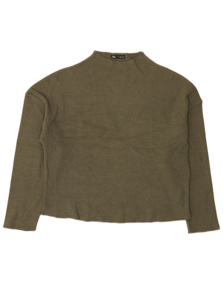 Zara Pull surdimensionné à col roulé pour femme UK 10 Petit Kaki