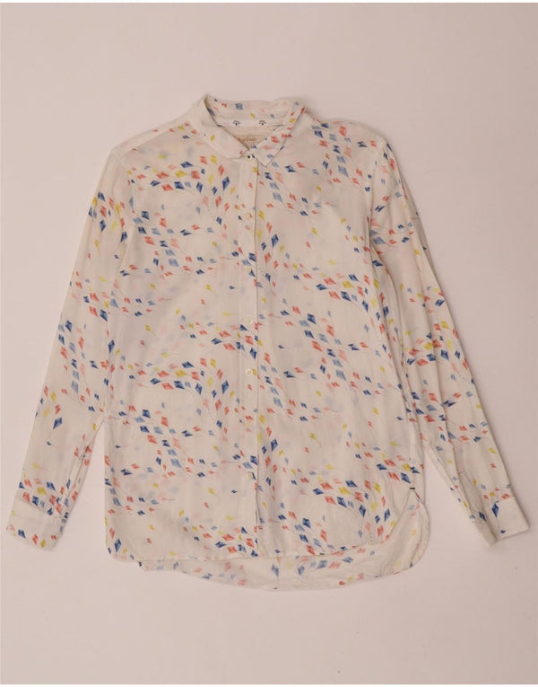 Barbour Chemise coupe décontractée pour femme UK 10 Petit coton géométrique blanc